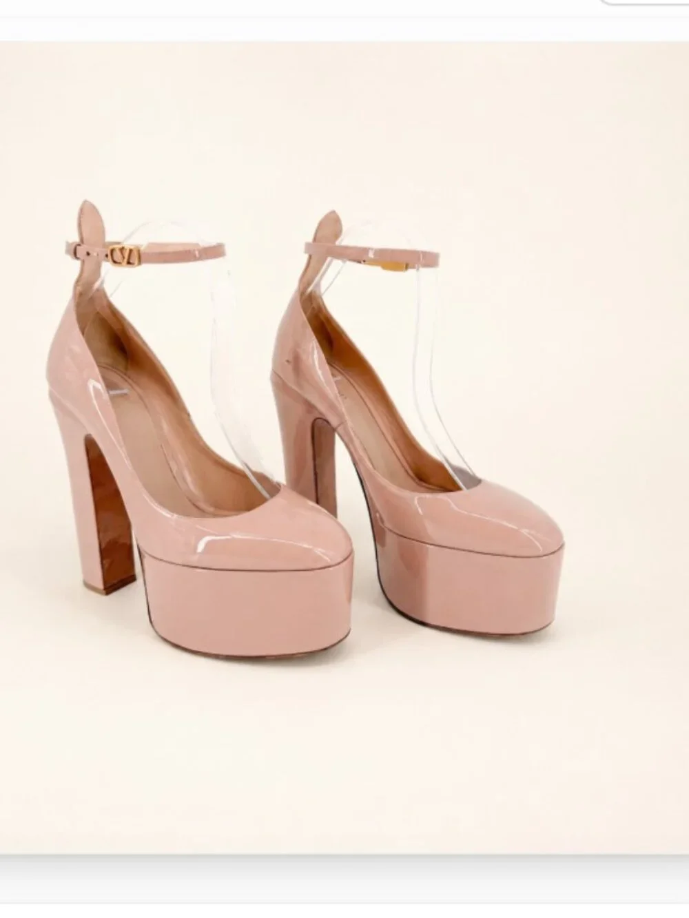 Valentino Tan-Go VLogo Platform Pumps Heels Nude 155 Patent Size 39.5 US 9.5